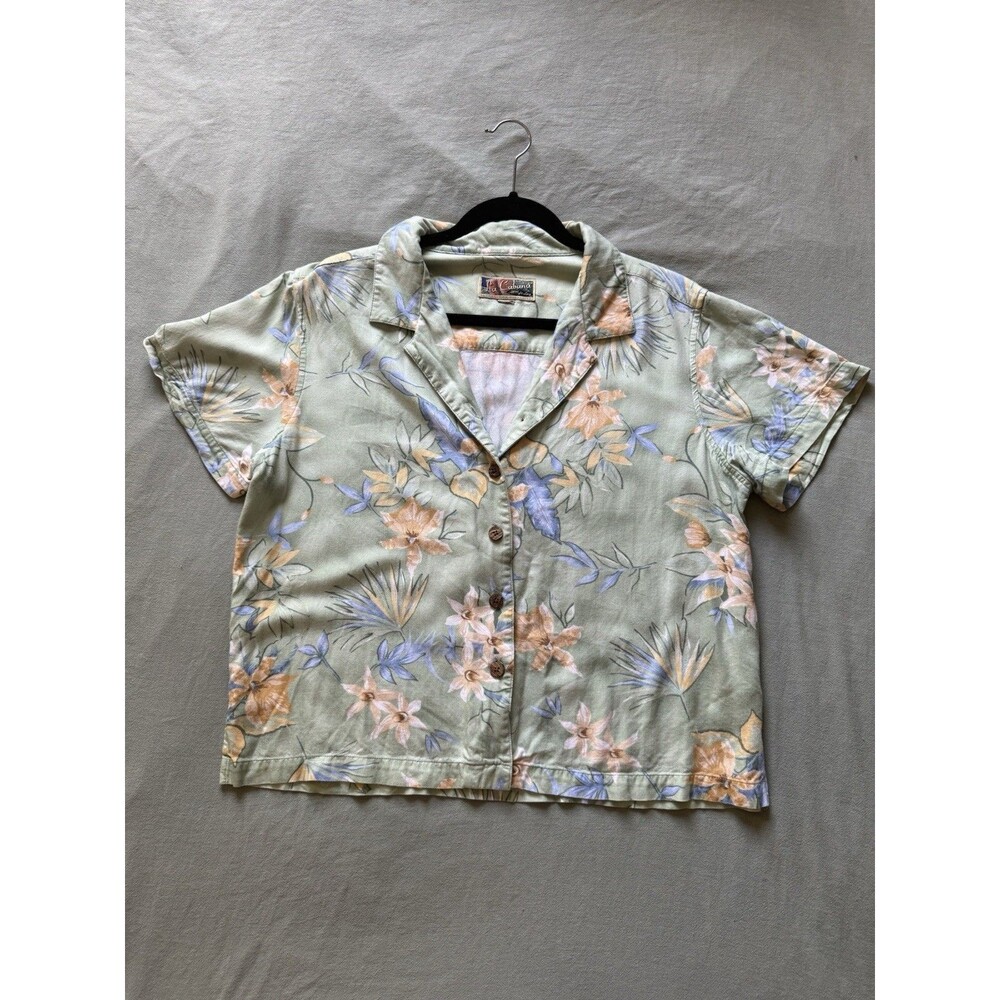 Vintage 90s La Cabana Tropical Rayon Button Up Shirt Boxy Fit Sz M Hawaii Floral